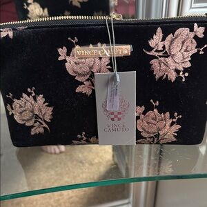 Vince Camuto Black and Gold Rose Clutch